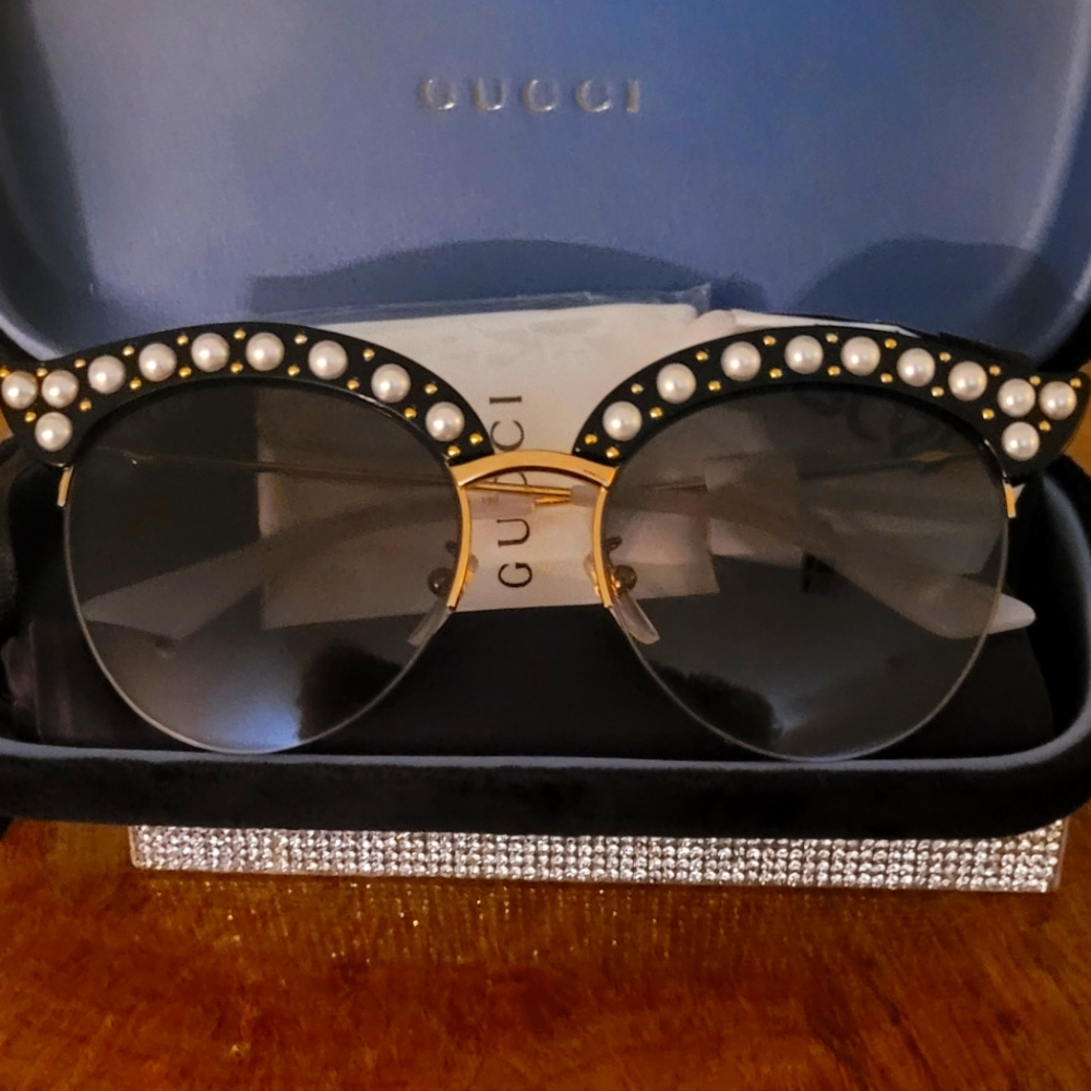 Authentic GUCCI 53mm Cat pearls Acetate/Metal sunglasses